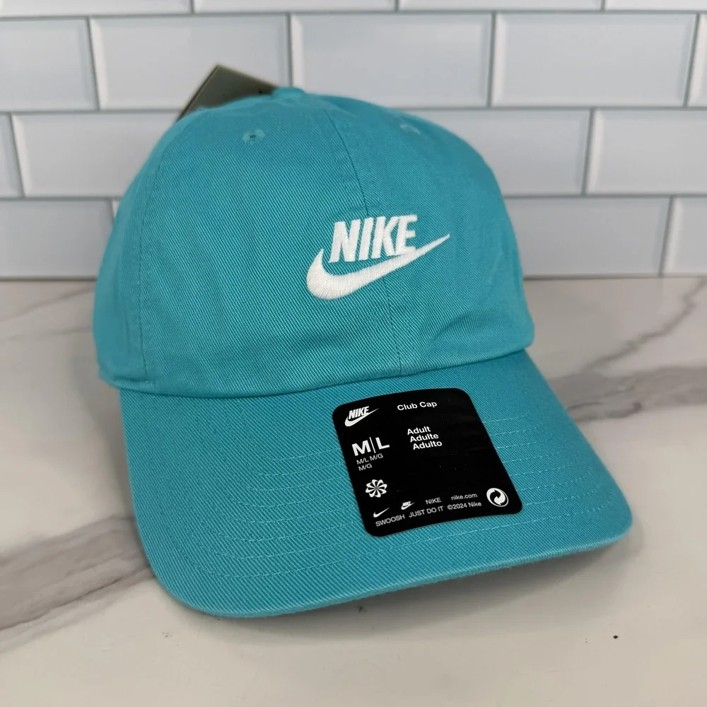 Nike Hat Cap Strap Back Mens M/L Teal Blue Club Cap Swoosh Logo Baseball